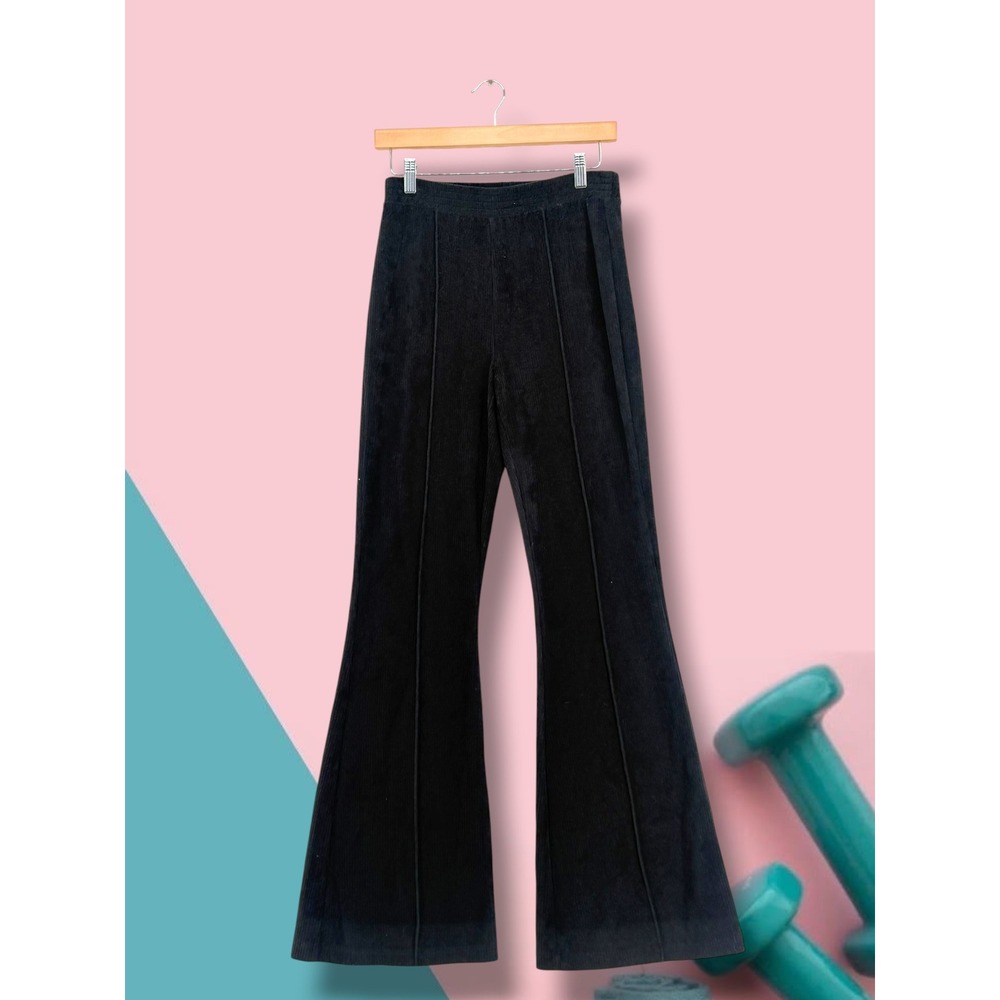 Aerie Corduroy Pintuck High Waisted Flare Pants Black S Long